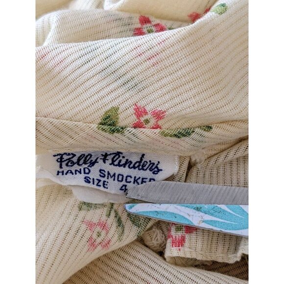 Vintage Polly Flinders Girl 4 Hand Smocked Prairie Cottagecore Top Yellow Floral - Picture 3 of 5